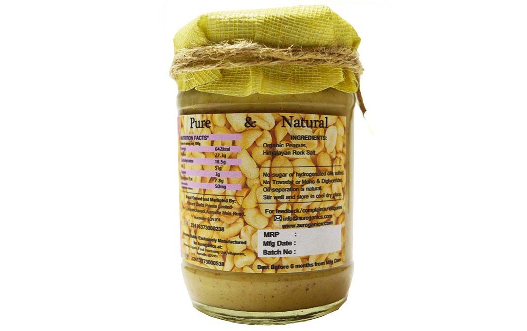 Auroganics Classic Creamy Peanut Butter    Glass Jar  250 grams